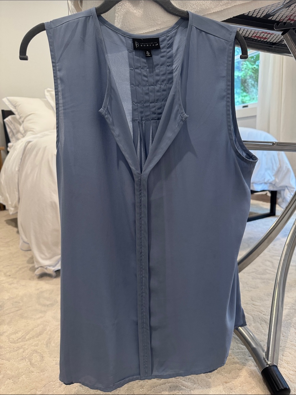 bobeau Sleeveless Pleated V-Neck Blouse - Slate Blue